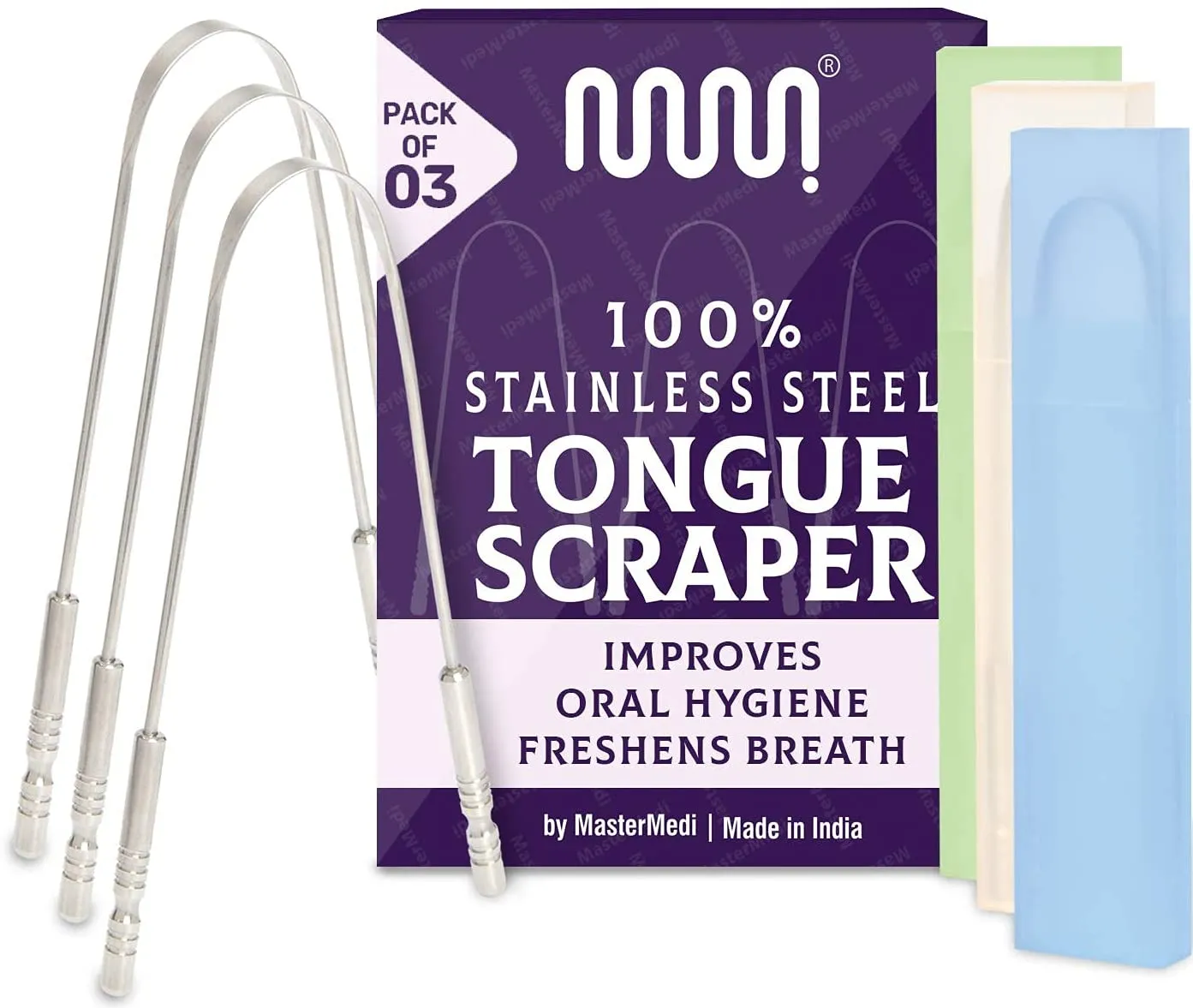 2 Pack Tongue Scraper with Travel Case, Bad Breath Treatment for Adults & Kids, Medical Grade 100% Stainless Steel Tongue Cleaner for Oral Care, Easy to Use Tongue Brush Alternative for Hygiene