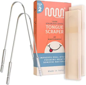 2 Pack Tongue Scraper with Travel Case, Bad Breath Treatment for Adults & Kids, Medical Grade 100% Stainless Steel Tongue Cleaner for Oral Care, Easy to Use Tongue Brush Alternative for Hygiene