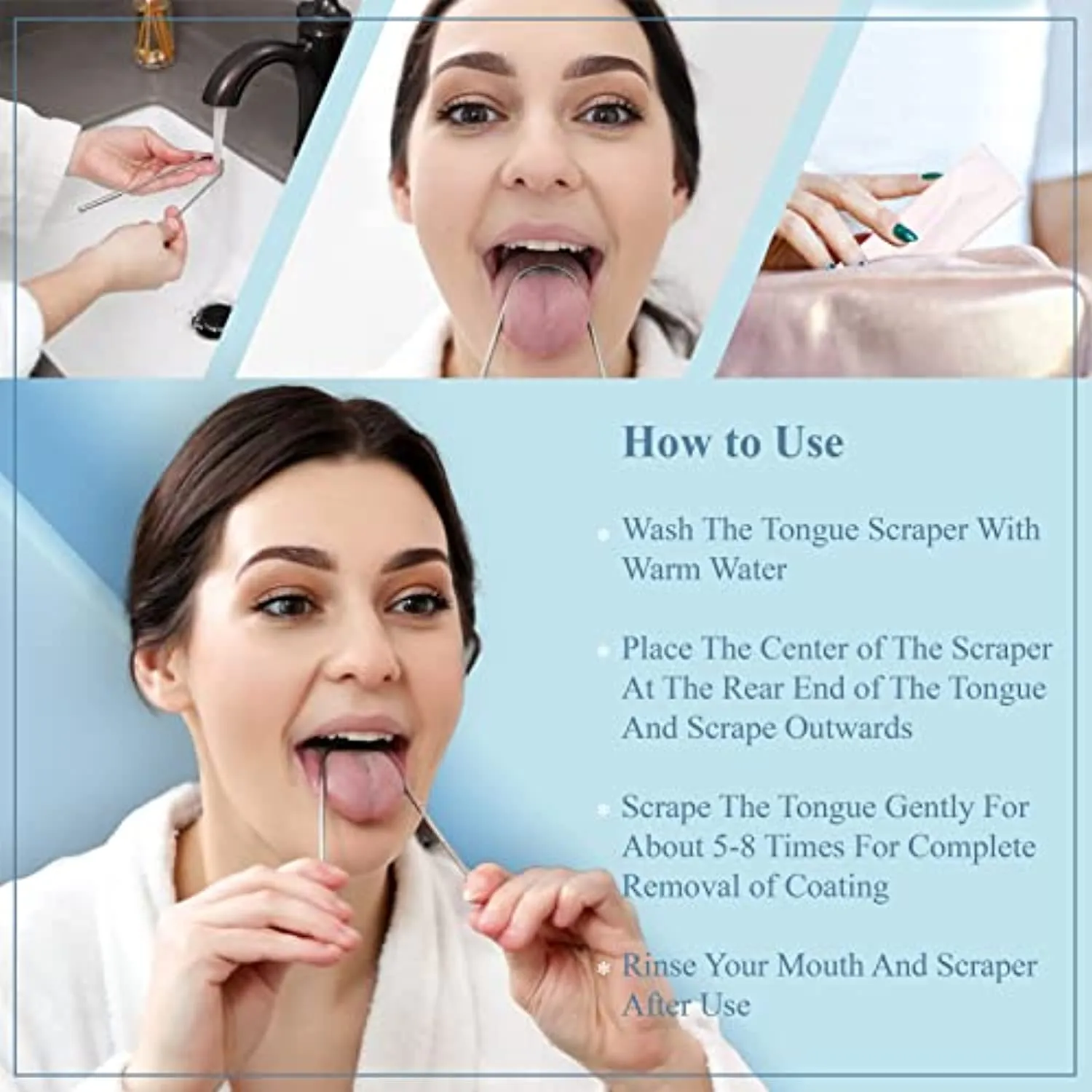 2 Pack Tongue Scraper with Travel Case, Bad Breath Treatment for Adults & Kids, Medical Grade 100% Stainless Steel Tongue Cleaner for Oral Care, Easy to Use Tongue Brush Alternative for Hygiene