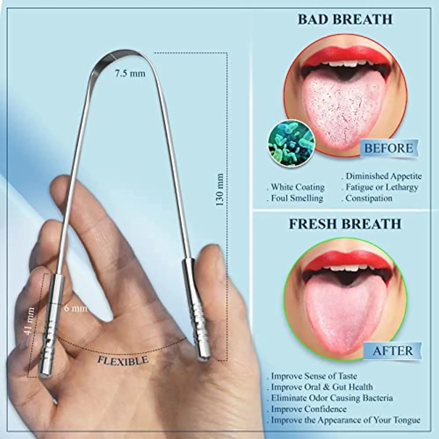 2 Pack Tongue Scraper with Travel Case, Bad Breath Treatment for Adults & Kids, Medical Grade 100% Stainless Steel Tongue Cleaner for Oral Care, Easy to Use Tongue Brush Alternative for Hygiene
