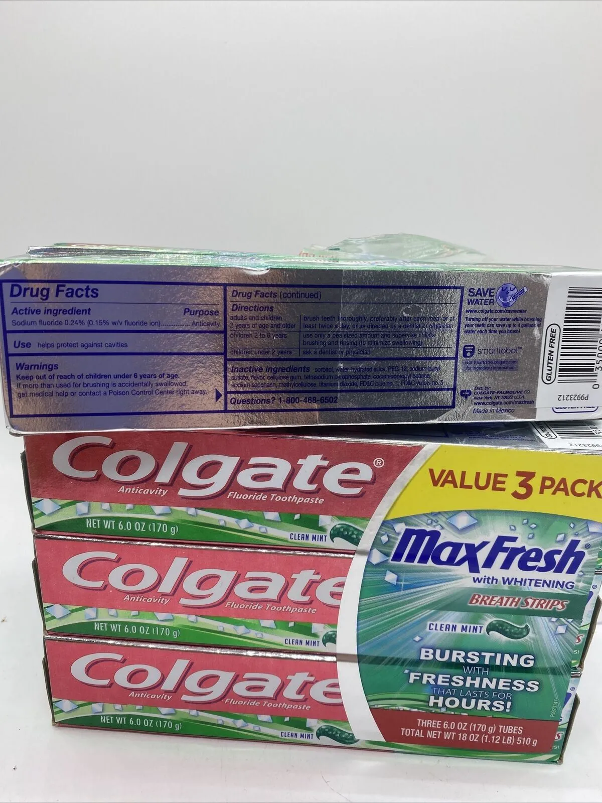 (5) Colgate Max Fresh Toothpaste with Mini Breath Strips Clean Mint 6oz