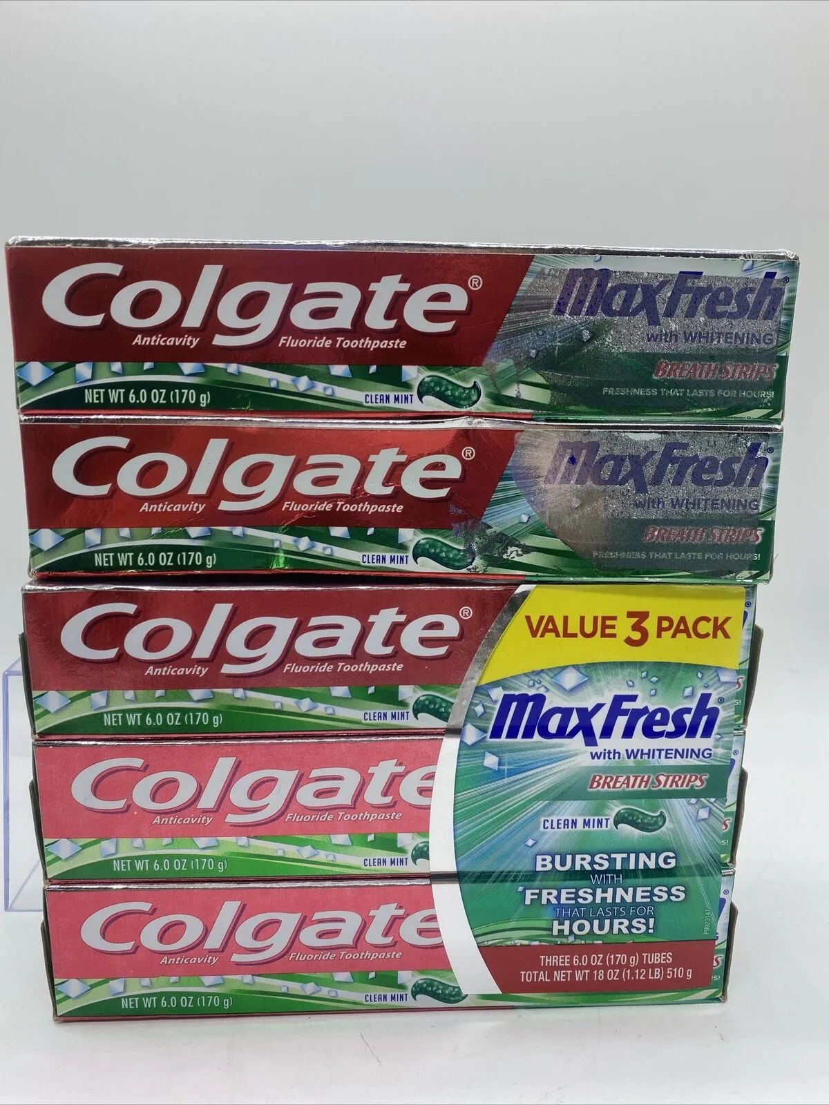 (5) Colgate Max Fresh Toothpaste with Mini Breath Strips Clean Mint 6oz