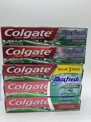 (5) Colgate Max Fresh Toothpaste with Mini Breath Strips Clean Mint 6oz