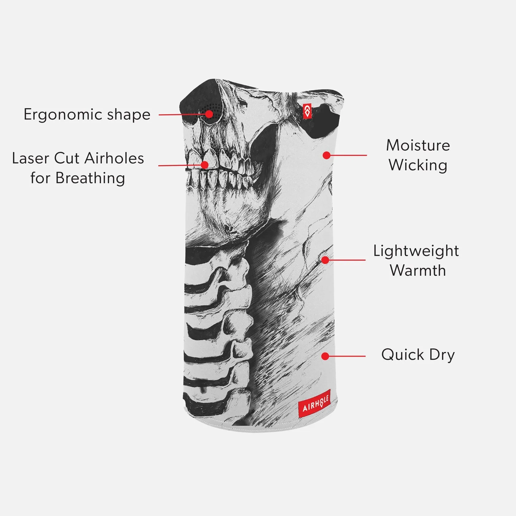 Airhole Airtube Ergo Laser Drytech Thermal Fleece Facemask - Skeleton