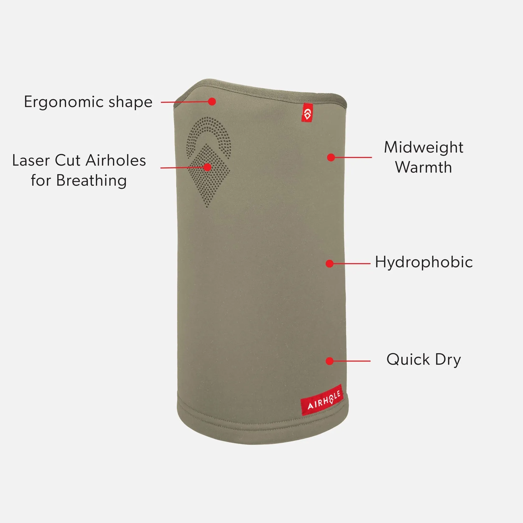 Airhole Airtube Ergo Laser Polar Fleece Facemask - Khaki