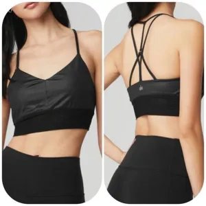 ALO LAVISH BRA GLOSSY BLACK NWT‎ SIZE SMALL $58 Revolve influencer