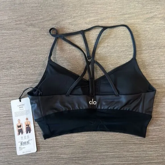 ALO LAVISH BRA GLOSSY BLACK NWT‎ SIZE SMALL $58 Revolve influencer