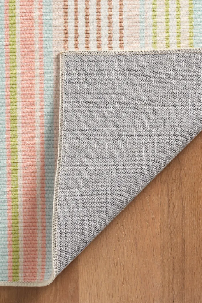 Ana Ticking Aqua Machine Washable Rug