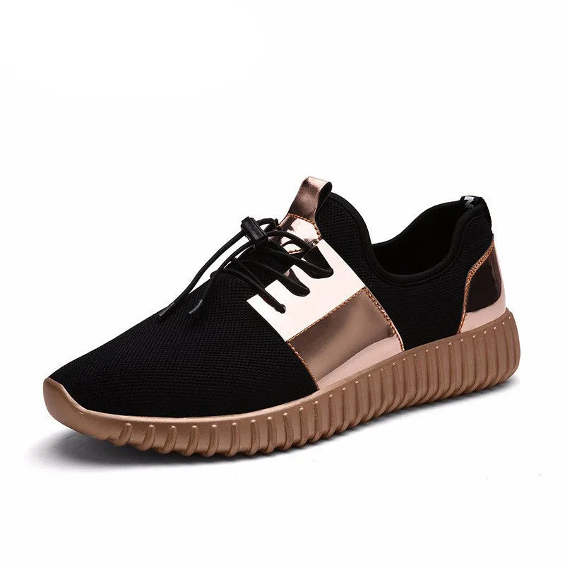 autumn Fashion Men&Women Casual Shoes Gold black Lace Breathable Mesh Couple Trainers shoes tenis feminino 256