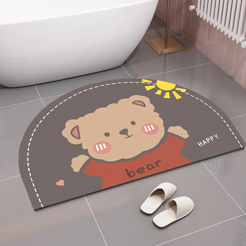 Bear Anti-Slip Absorbent Mat - Half Circle 40cm x 60cm