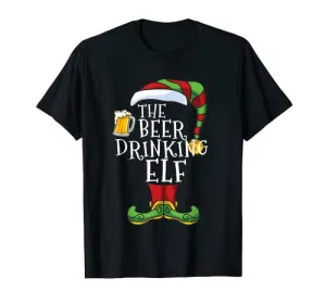 Beer Drinking Elf Lover Family Matching Christmas Funny T-Shirt