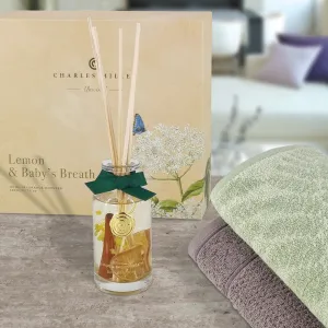 Charles Millen Signature Collection Unwind Home Spa Indulgence Diffuser   Hand Towel Gift Set, Creigh Taupe, Set Of 2