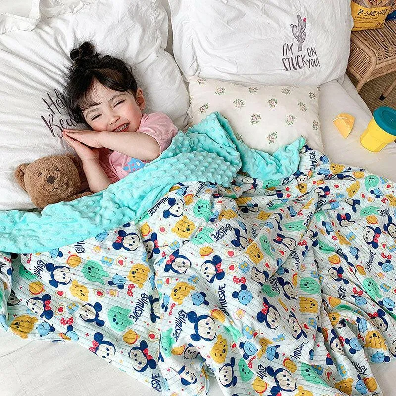 Children's Cartoon Cotton Beanie Blanket: Ideal for Strollers and Air Conditioning
