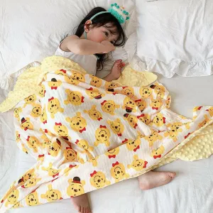 Children's Cartoon Cotton Beanie Blanket: Ideal for Strollers and Air Conditioning