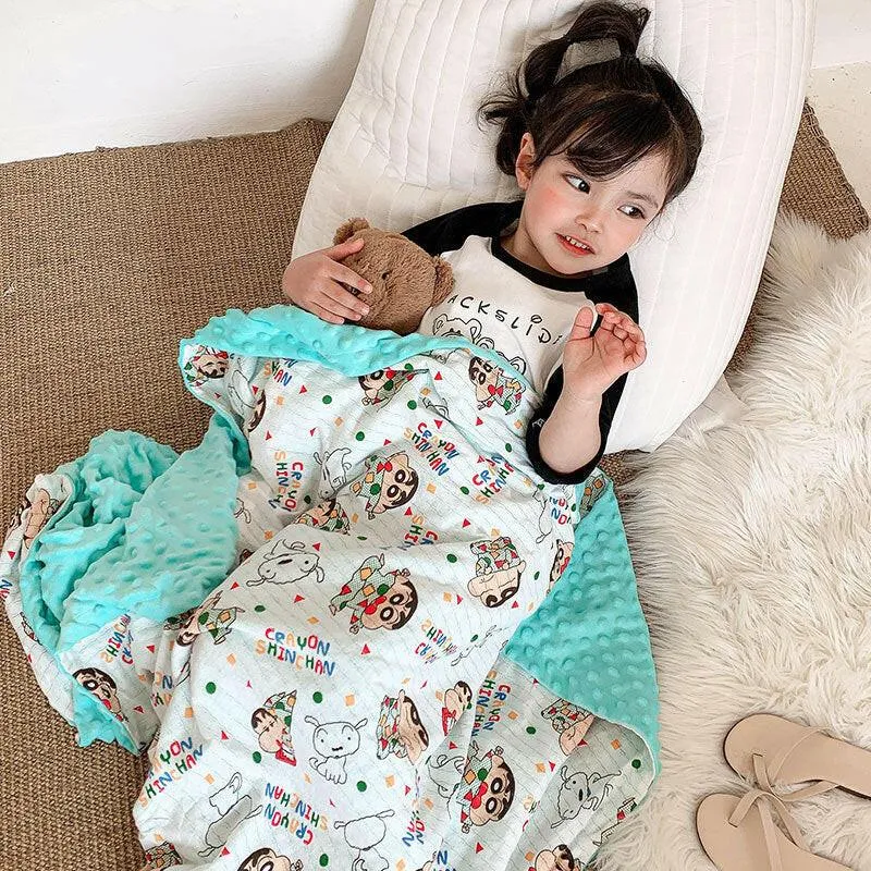 Children's Cartoon Cotton Beanie Blanket: Ideal for Strollers and Air Conditioning