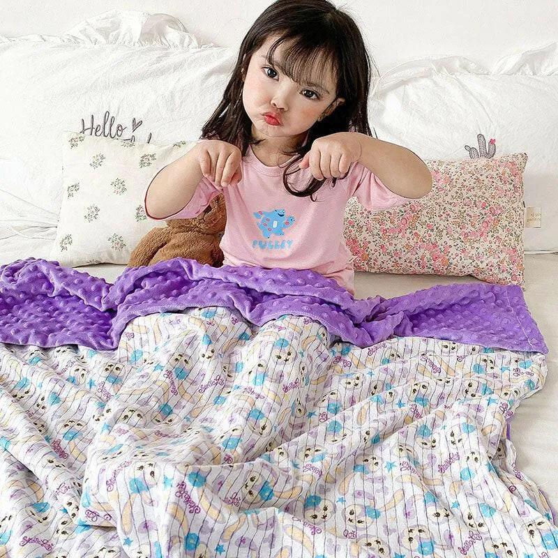 Children's Cartoon Cotton Beanie Blanket: Ideal for Strollers and Air Conditioning