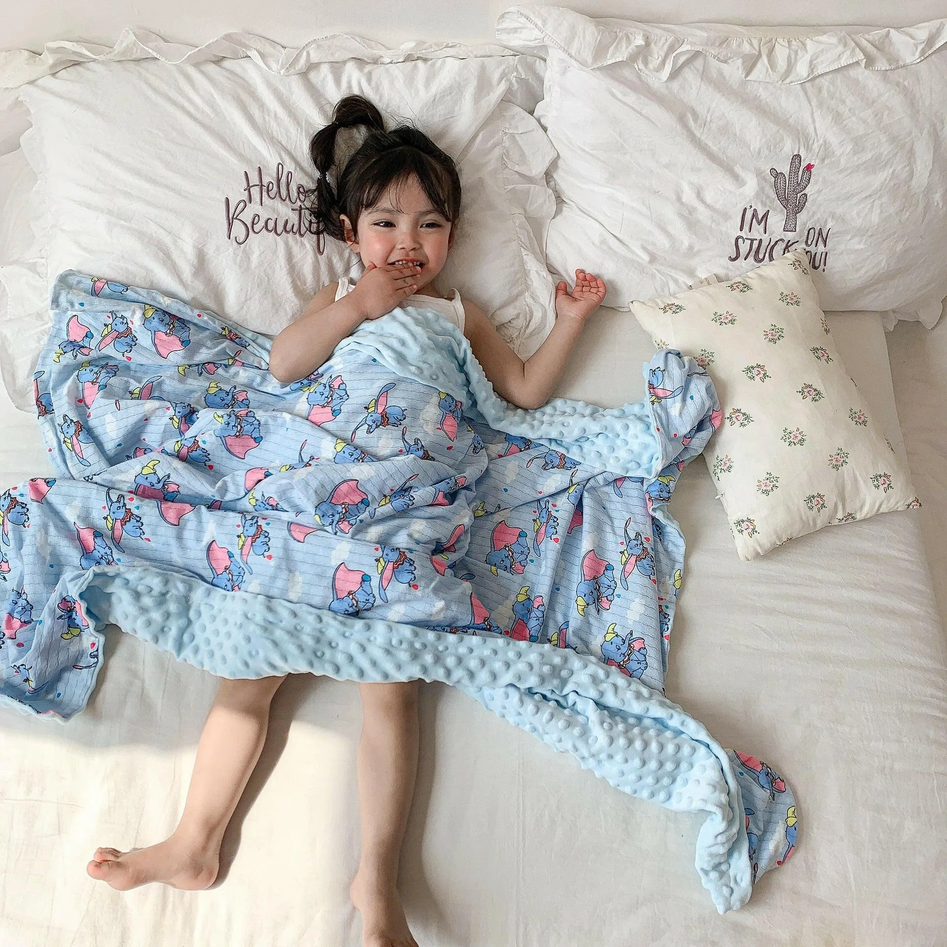 Children's Cartoon Cotton Beanie Blanket: Ideal for Strollers and Air Conditioning