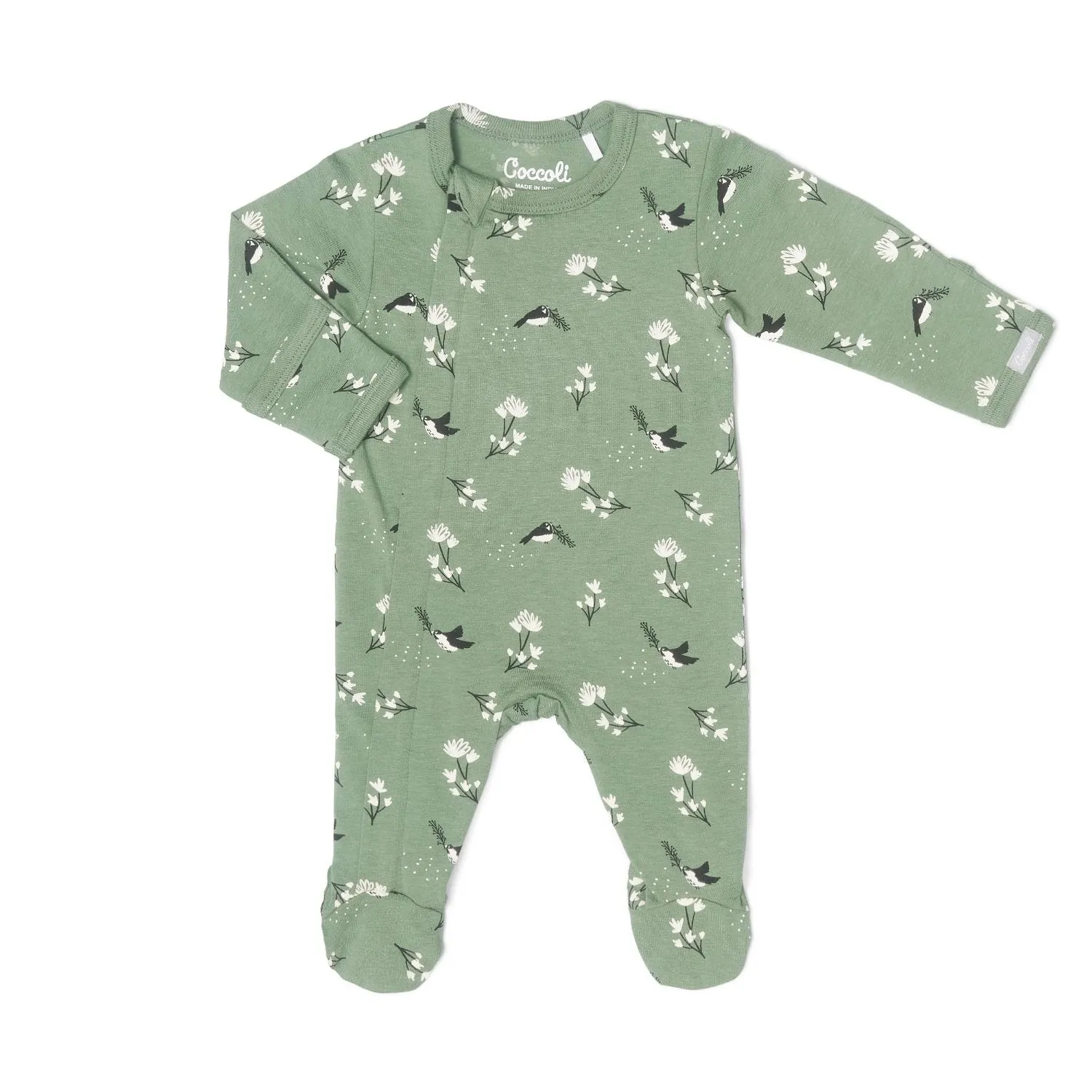 Coccoli Cotton-Modal Footie - Birds on Lily Pad