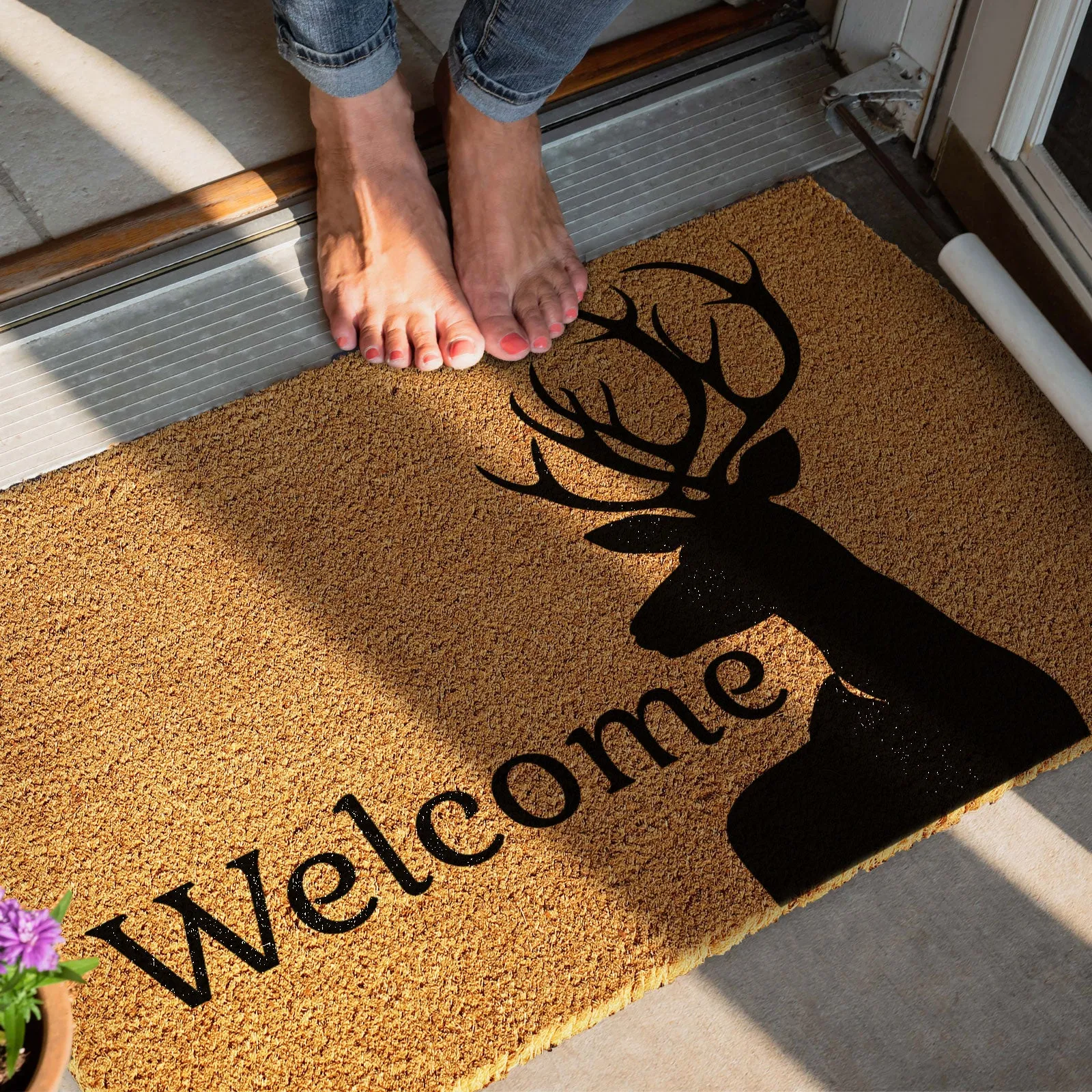 Coir Doormat - Black Stag Welcome