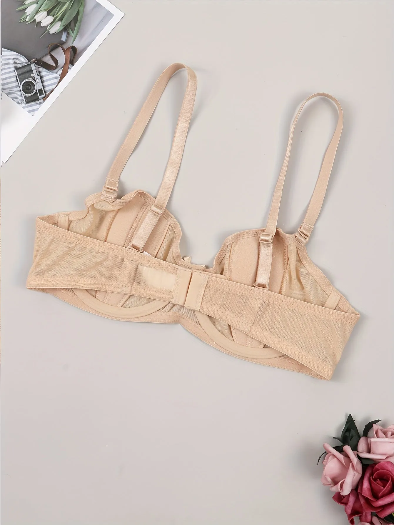 Contrast Mesh Unlined Push Up Bra - Comfy & Breathable Women's Lingerie
