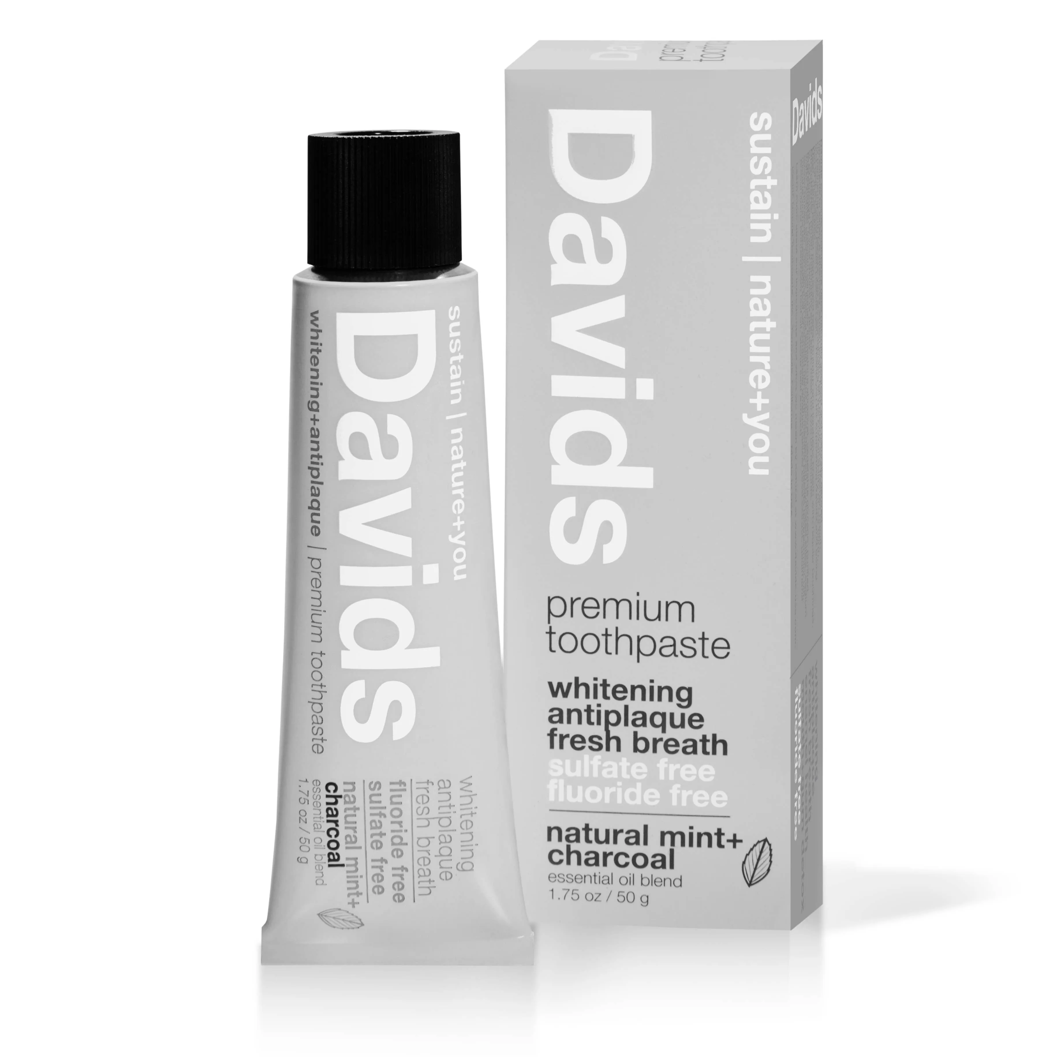 Davids Travel Size Premium Toothpaste - Charcoal   Peppermint 1.75 oz.