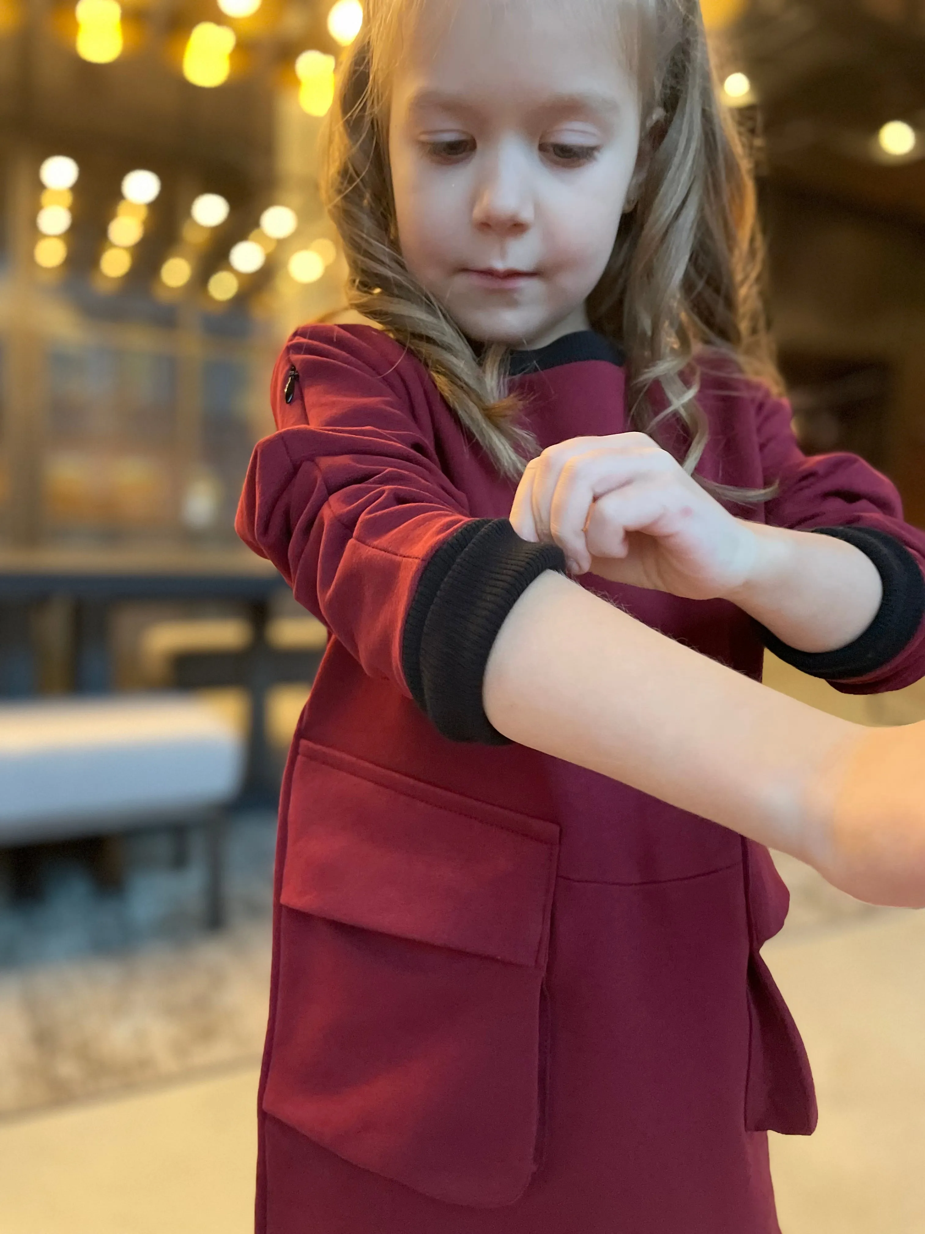 Dress EMA Bordo    / T1d Girls Long Sleeve Dress / Casual / Cotton dress with pockets / Size 5-12 Years