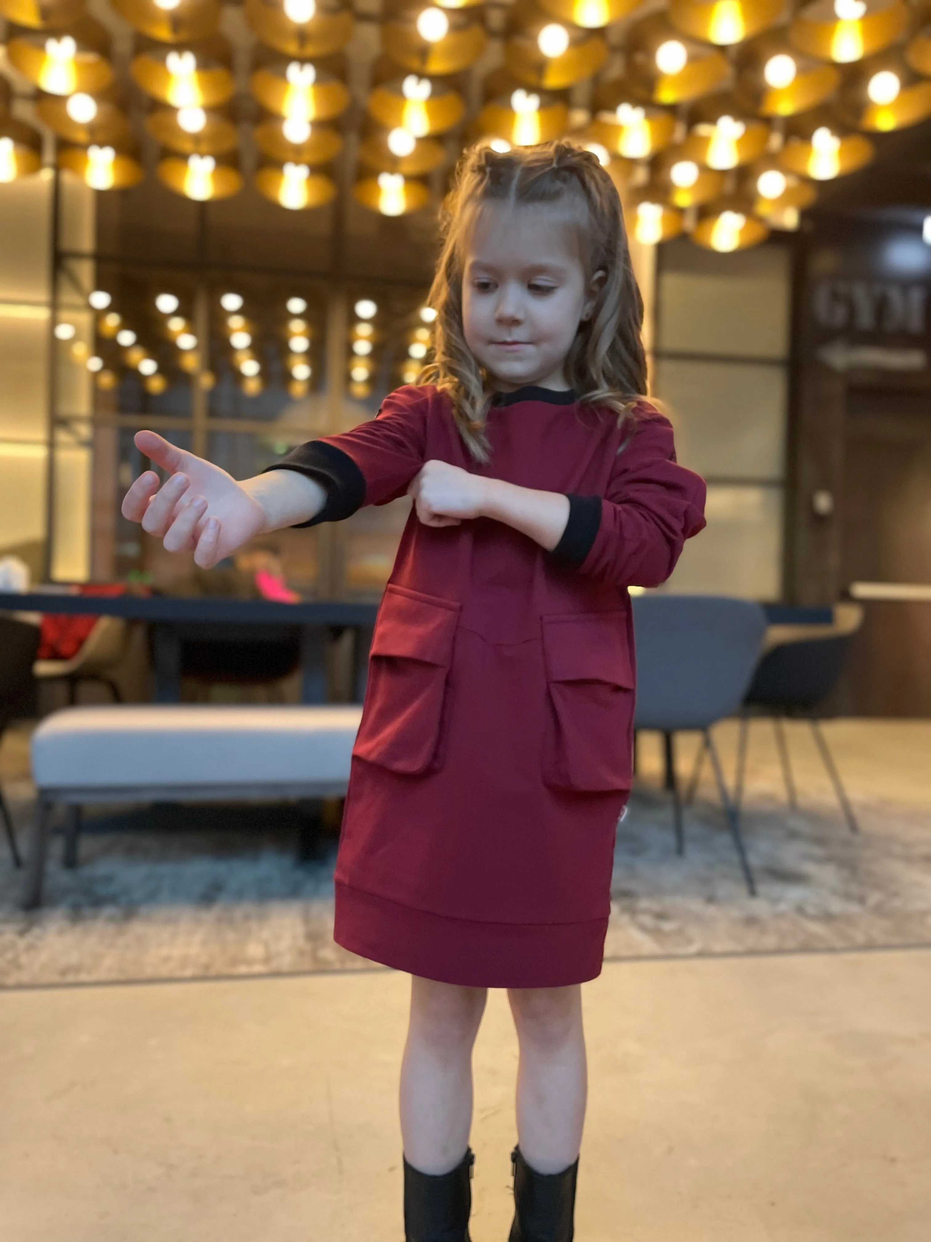Dress EMA Bordo    / T1d Girls Long Sleeve Dress / Casual / Cotton dress with pockets / Size 5-12 Years