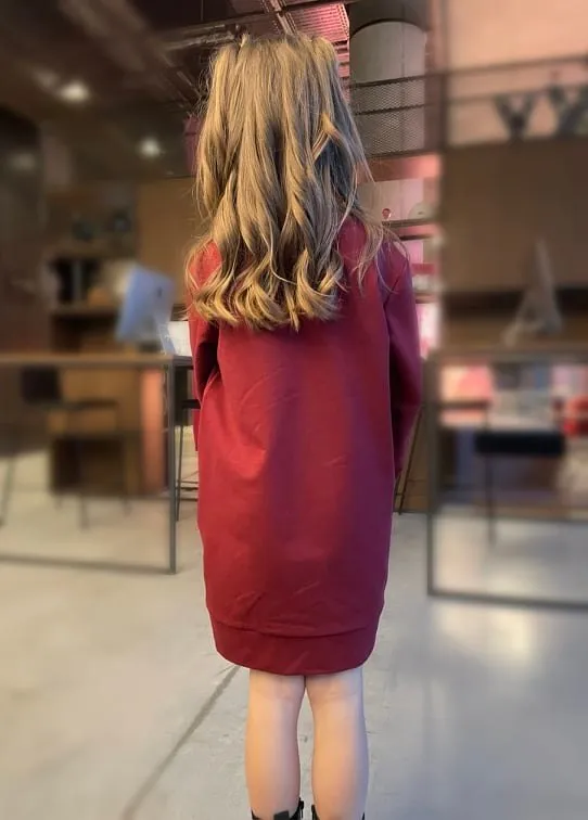 Dress EMA Bordo    / T1d Girls Long Sleeve Dress / Casual / Cotton dress with pockets / Size 5-12 Years
