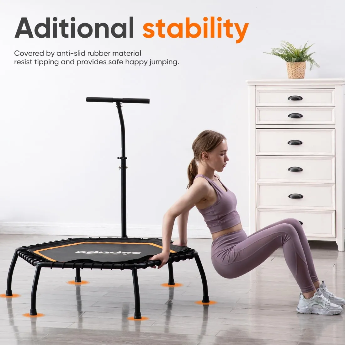 ebounder, Fitness Trampoline W/ Adjustable Handle, Trampoline for Indoor/Outdoor/Garden/Yoga Workout