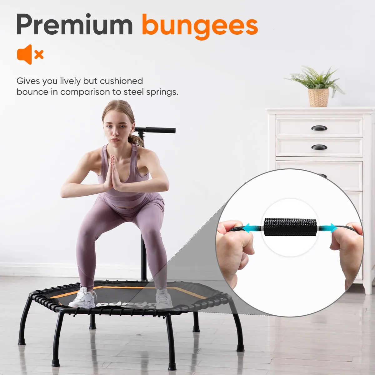 ebounder, Fitness Trampoline W/ Adjustable Handle, Trampoline for Indoor/Outdoor/Garden/Yoga Workout