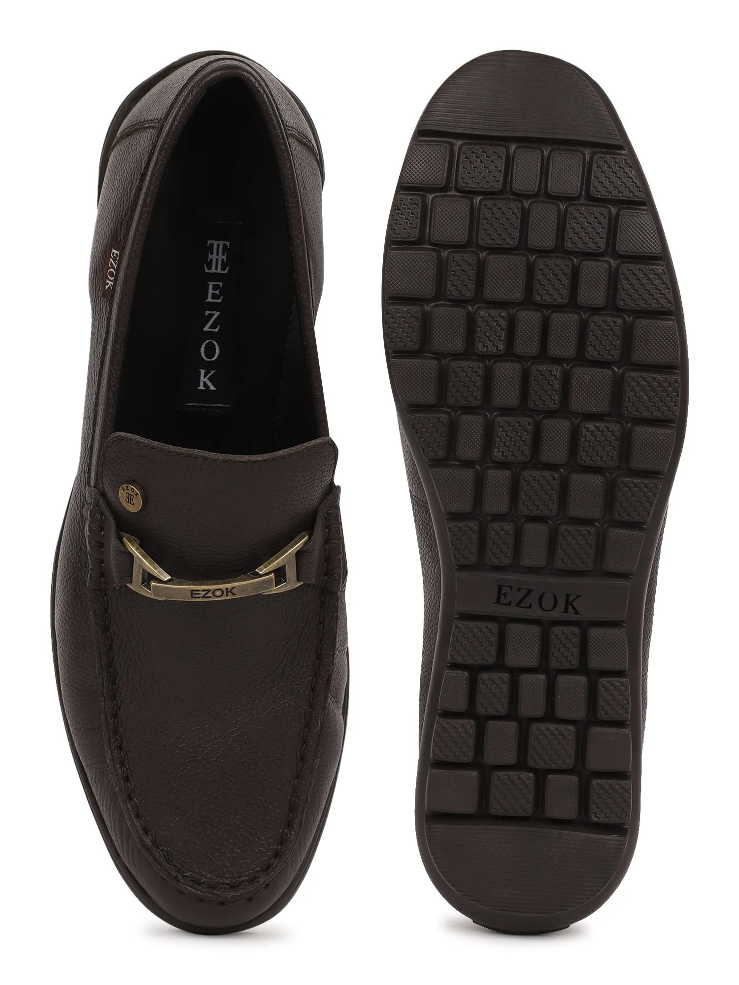 Ezok Men Brown Leather Loafer Mocassins