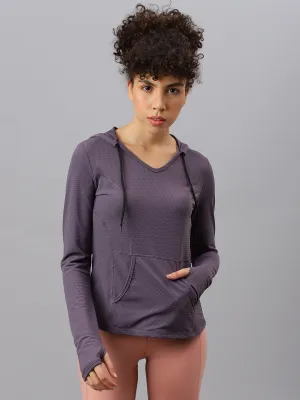 Fitkin women's purple self design long sleeves hooded t-shirt