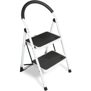 Folding Ladder Handgrip Anti-Slip and Wide Pedal-White