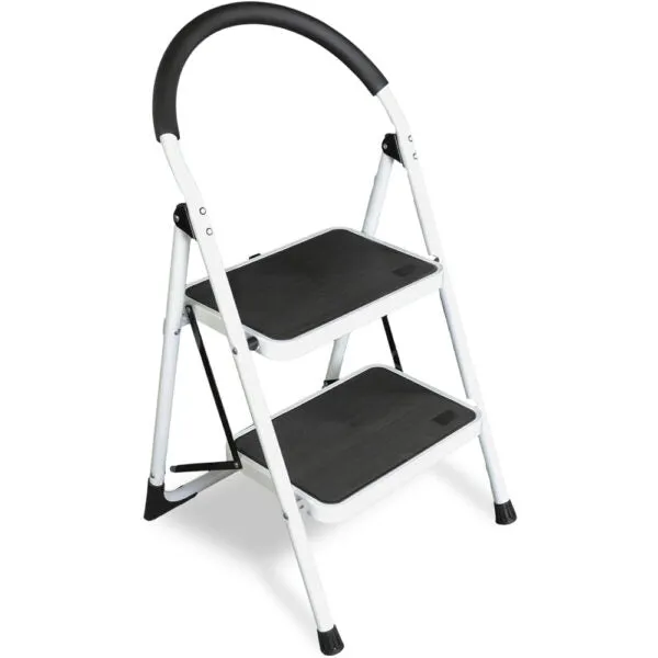 Folding Ladder Handgrip Anti-Slip and Wide Pedal-White