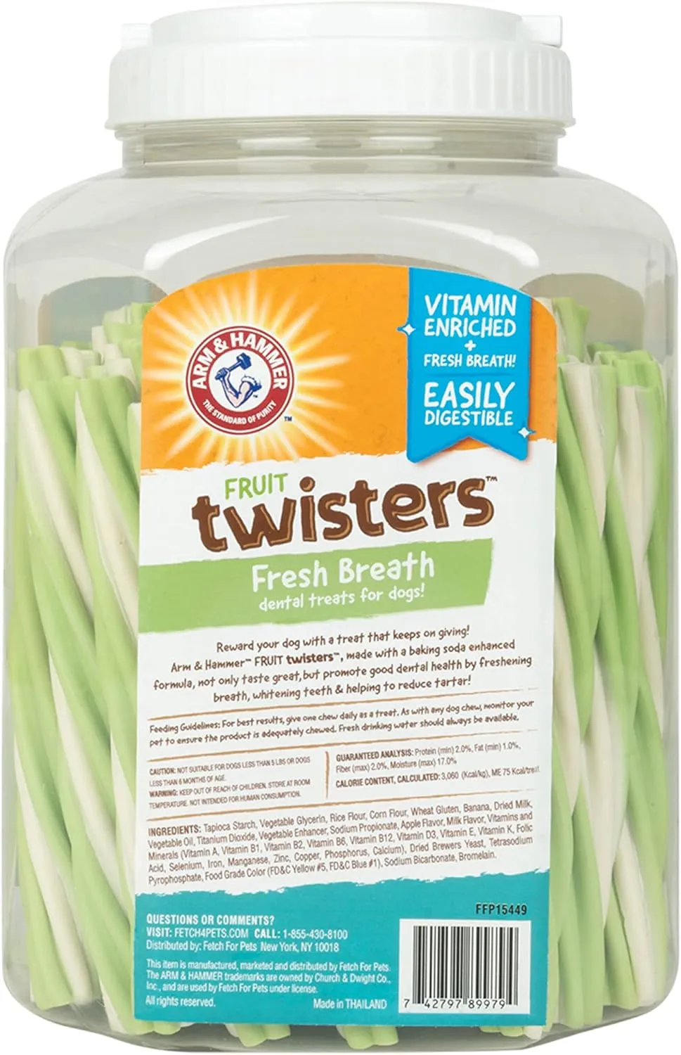 Fruit Twisters Dental Treats for Dogs, Value Pack Bucket Green Apple Flavored Dog Dental Chews Fight Bad Breath, Plaque & Tartar without Brushing for Dog (Pack of 1,57 Count Total)