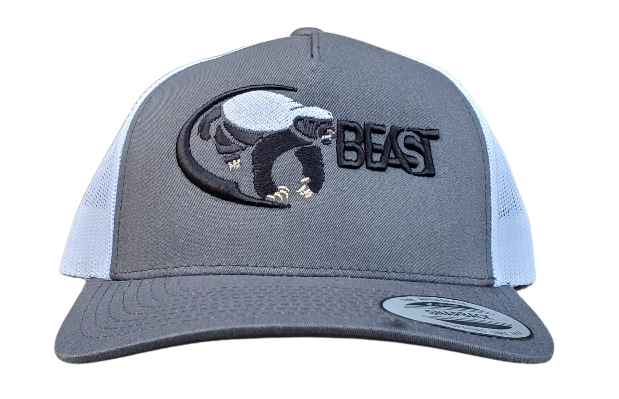 Honey Badger Beast Gray & White Trucker Mesh Snapback Cap