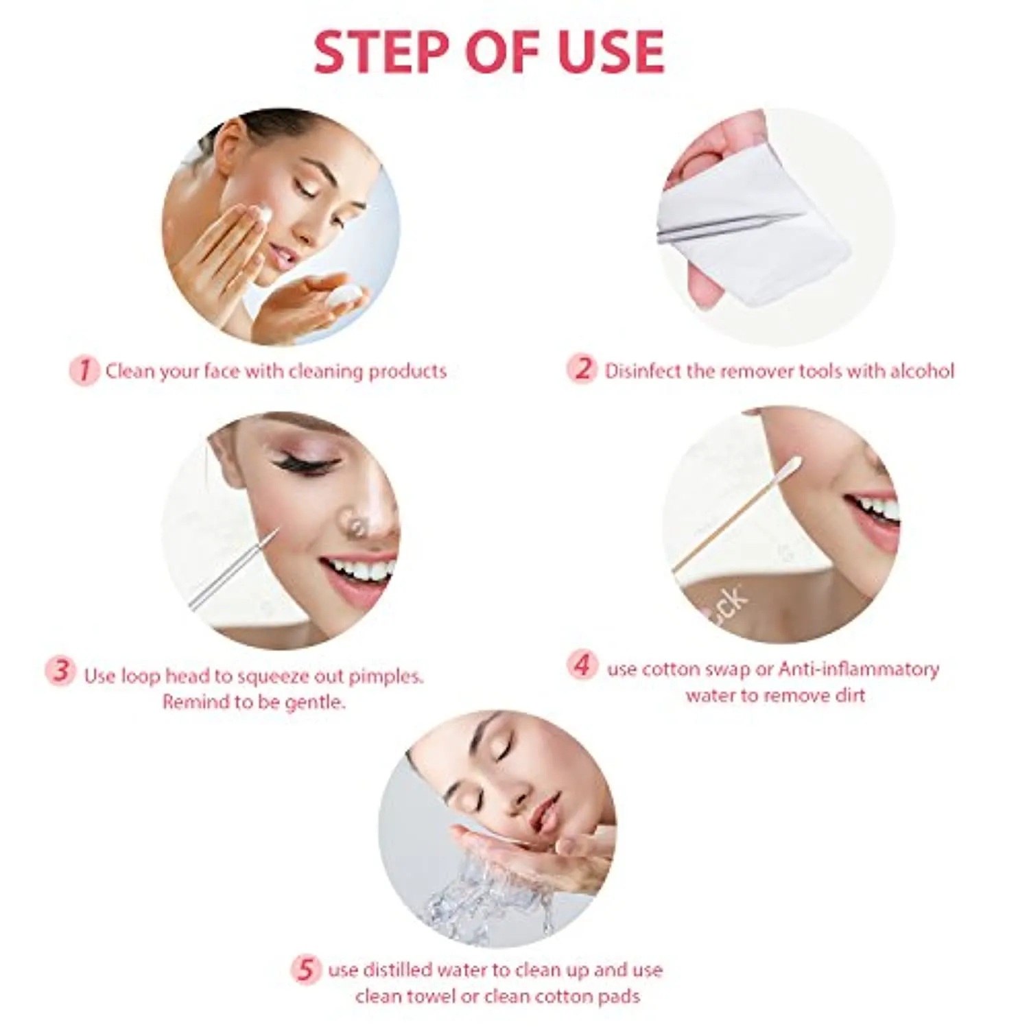 JPNK 6 PCS Blackhead Remover Comedones Extractor Acne Removal Kit for Blemish, Whitehead Popping, Zit Removing for Nose Face Tools with a Leather bag(Silver)