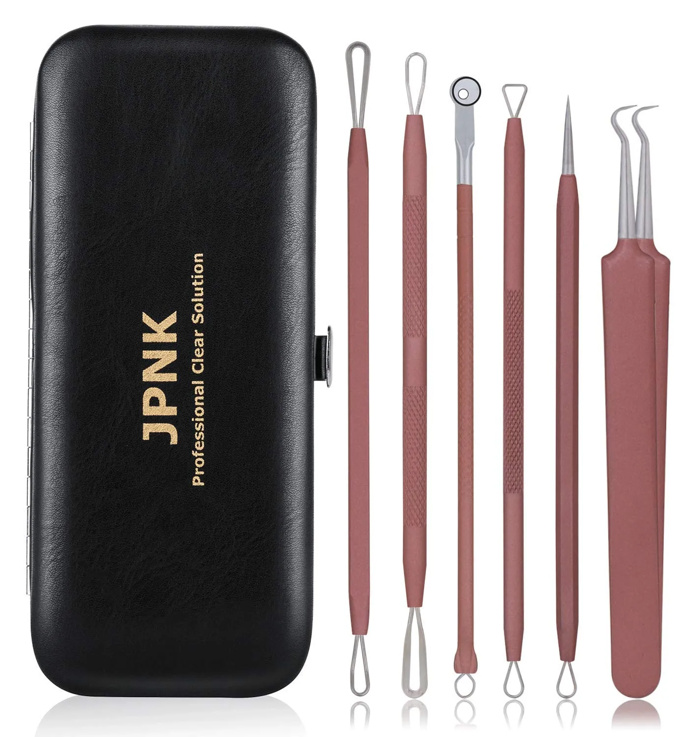 JPNK 6 PCS Blackhead Remover Comedones Extractor Acne Removal Kit for Blemish, Whitehead Popping, Zit Removing for Nose Face Tools with a Leather bag(Silver)