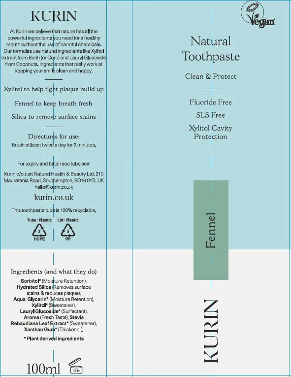 Kurin Natural Toothpaste Clean & Protect Fluoride Free Fennel 100ml