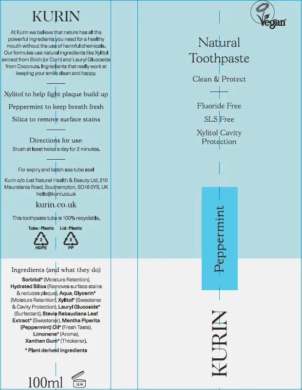 Kurin Natural Toothpaste Fluoride Free Peppermint 100ml
