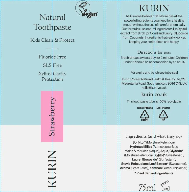 Kurin Natural Toothpaste Kids Clean & Protect Fluoride Free Strawberry 75ml