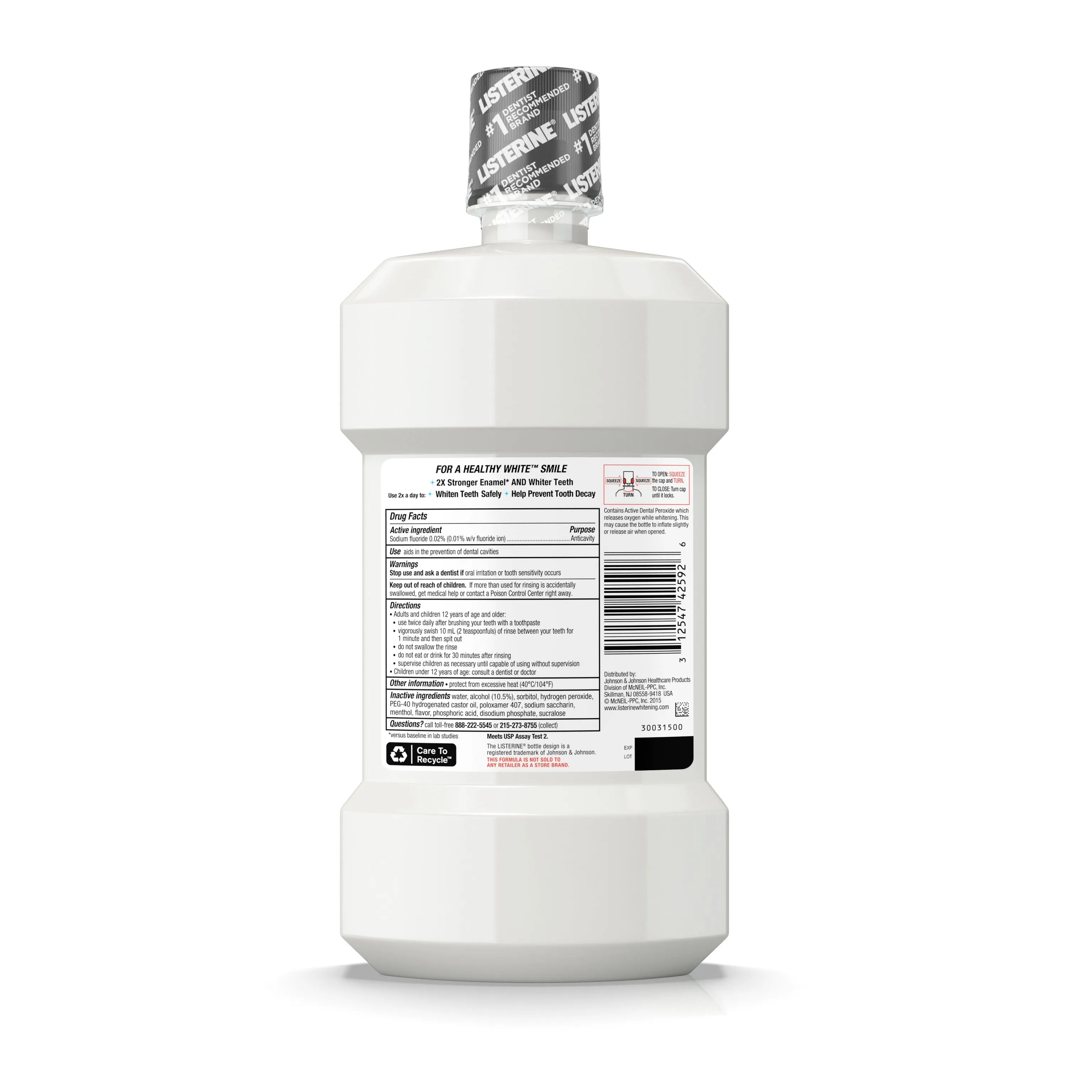 Listerine Healthy White Restoring Fluoride Rinse, Clean Mint