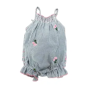 Little Mass Black & White w/Embroidered Flowers Smocked Bubble