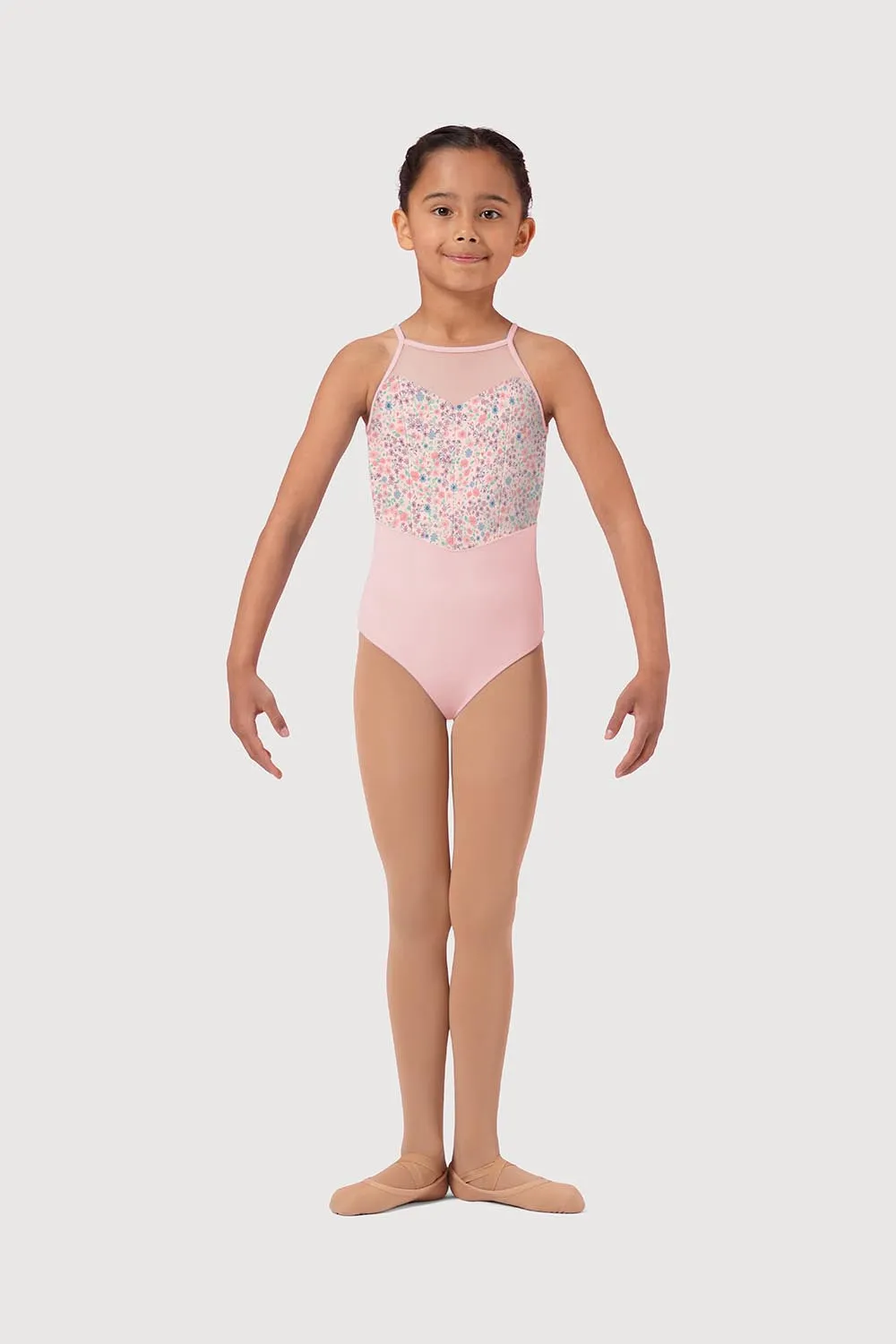 LM51241G - Mirella Ditsy Floral Keyhole Back Girls Cami Leotard