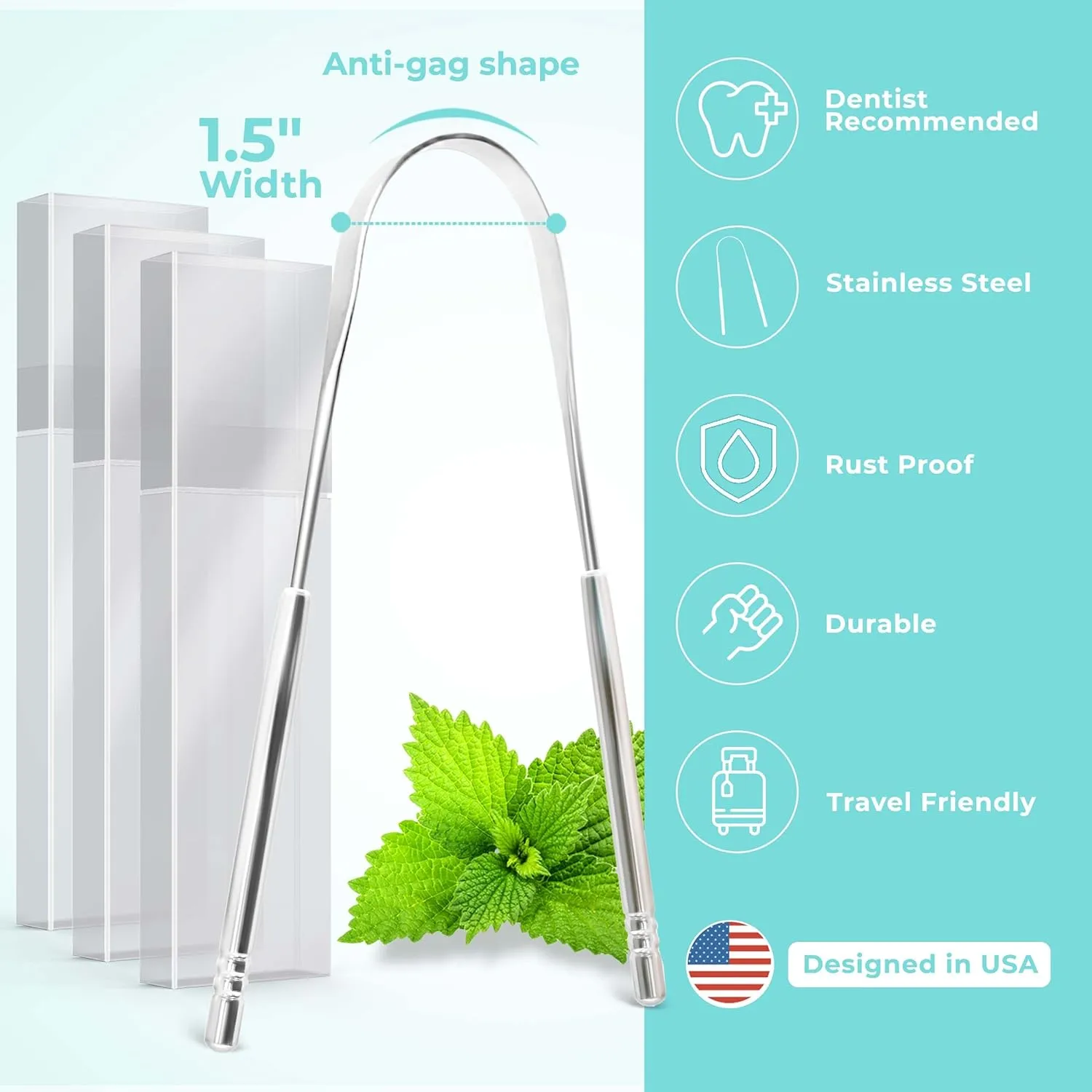 NEW Tongue Scraper (3 Pack), Reduce Bad Breath (Medical Grade), Stainless Steel Tongue Cleaners, Metal Tongue Scrappers, Tongue Scraper Cleaner for Fresh Breath