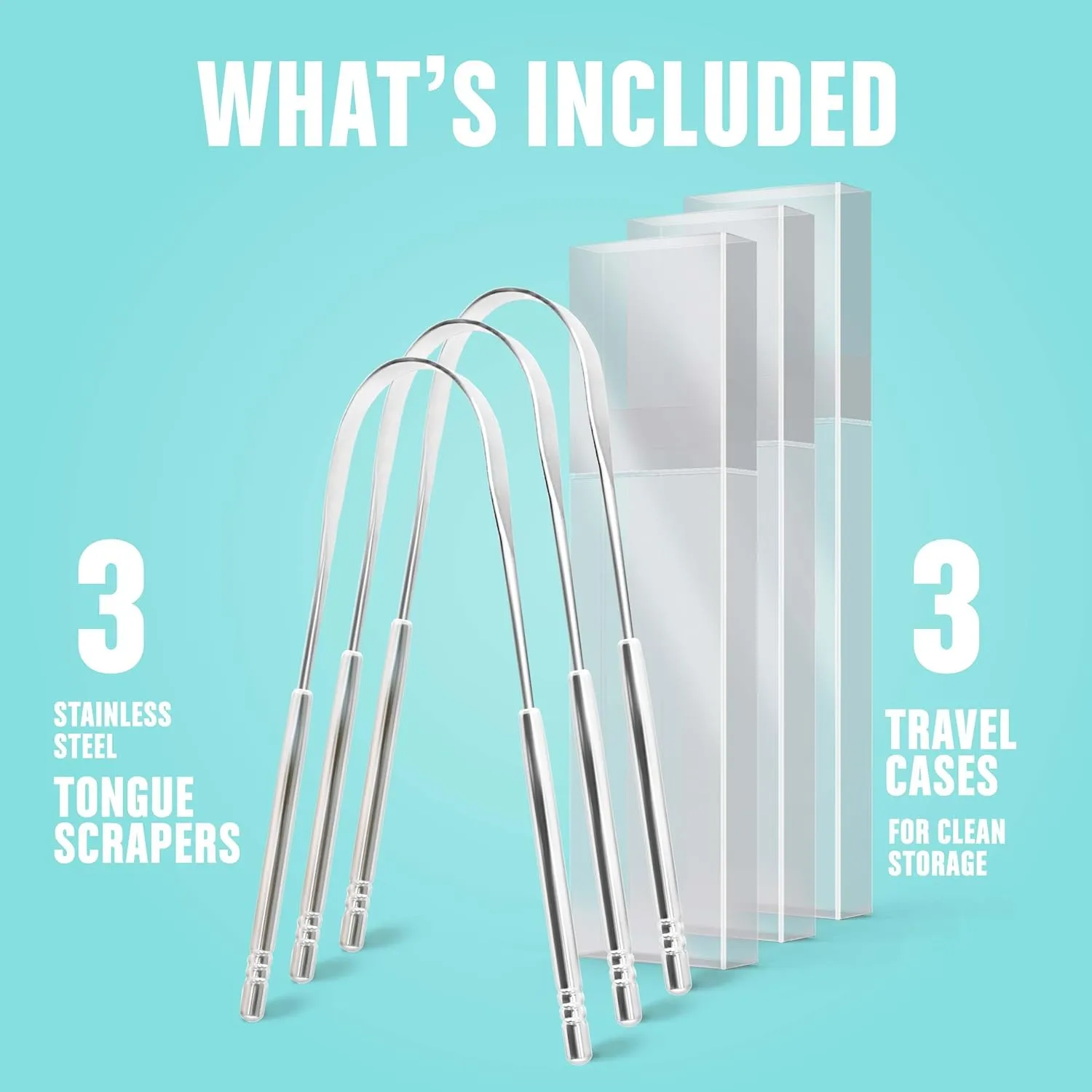 NEW Tongue Scraper (3 Pack), Reduce Bad Breath (Medical Grade), Stainless Steel Tongue Cleaners, Metal Tongue Scrappers, Tongue Scraper Cleaner for Fresh Breath