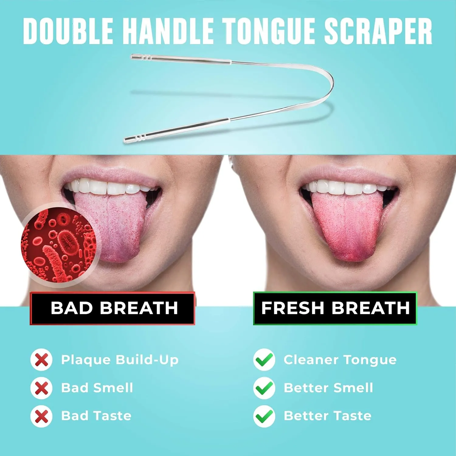 NEW Tongue Scraper (3 Pack), Reduce Bad Breath (Medical Grade), Stainless Steel Tongue Cleaners, Metal Tongue Scrappers, Tongue Scraper Cleaner for Fresh Breath