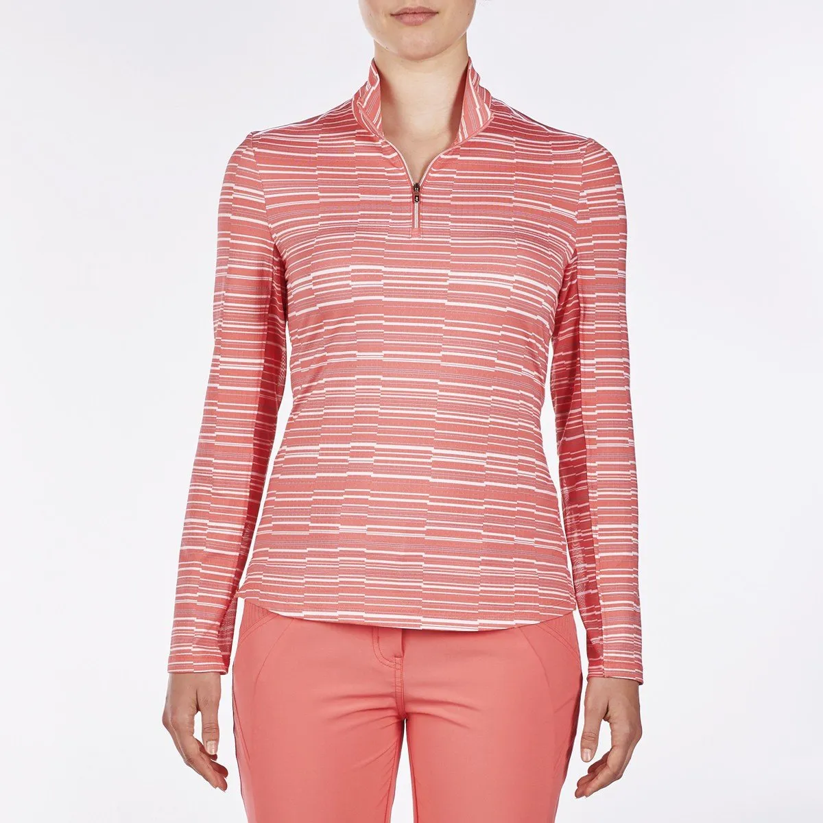 Nivo Luann Long Sleeve Sunkist Coral Print Mock - SPF 50