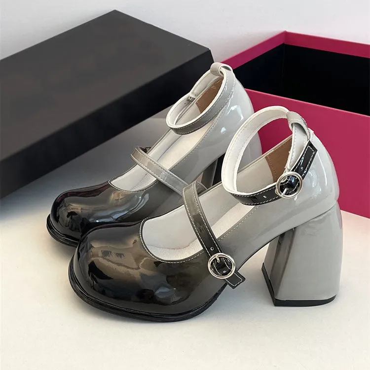 Ombre Lolita Chunky Heels Shoes