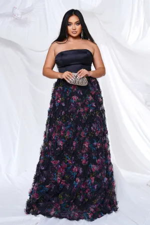 Plus Strapless Sleeveless Floral Tulle Dress